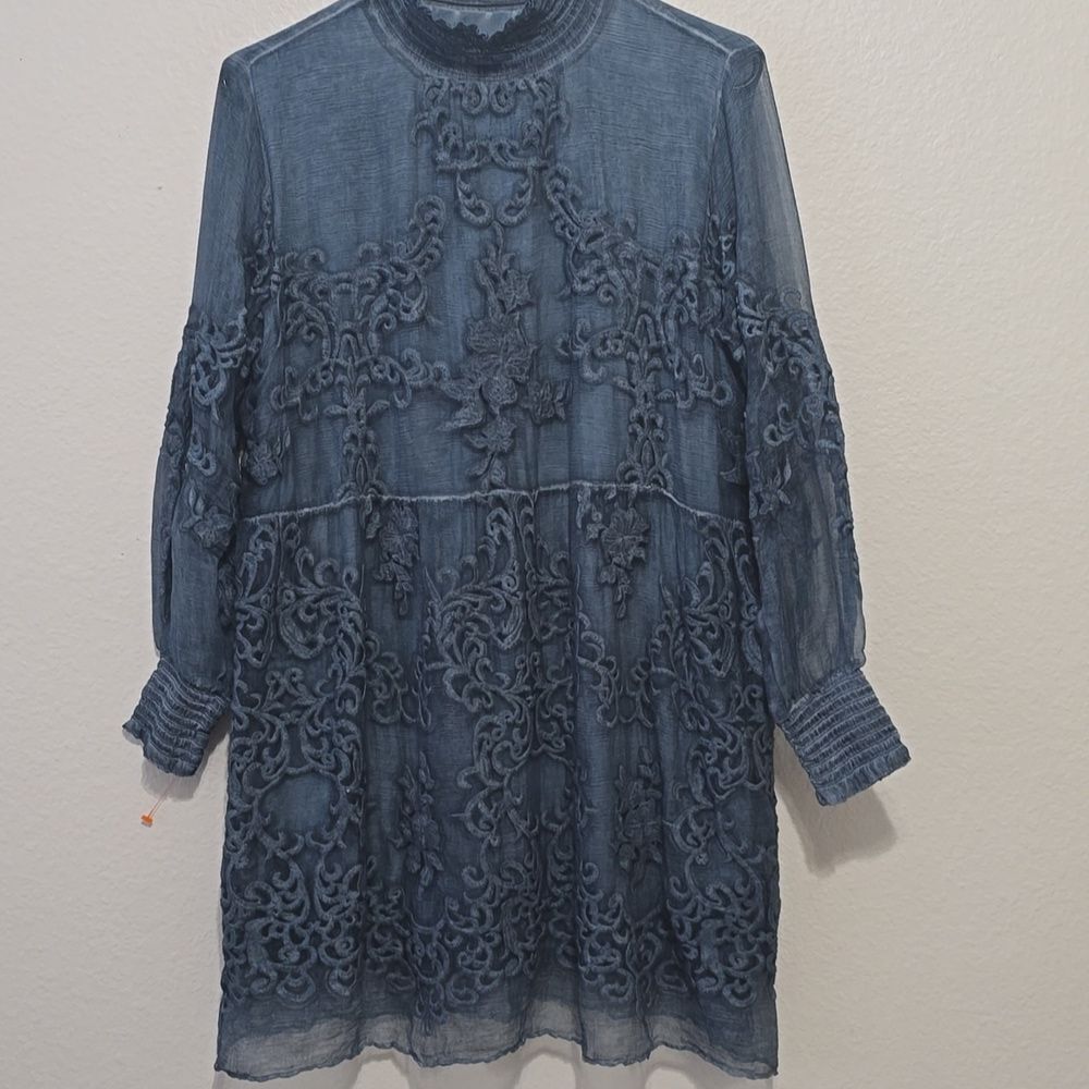 SOFT SURROUNDINGS 100% SILK EMBROIDERED BABY DOLL MINI DRESS M